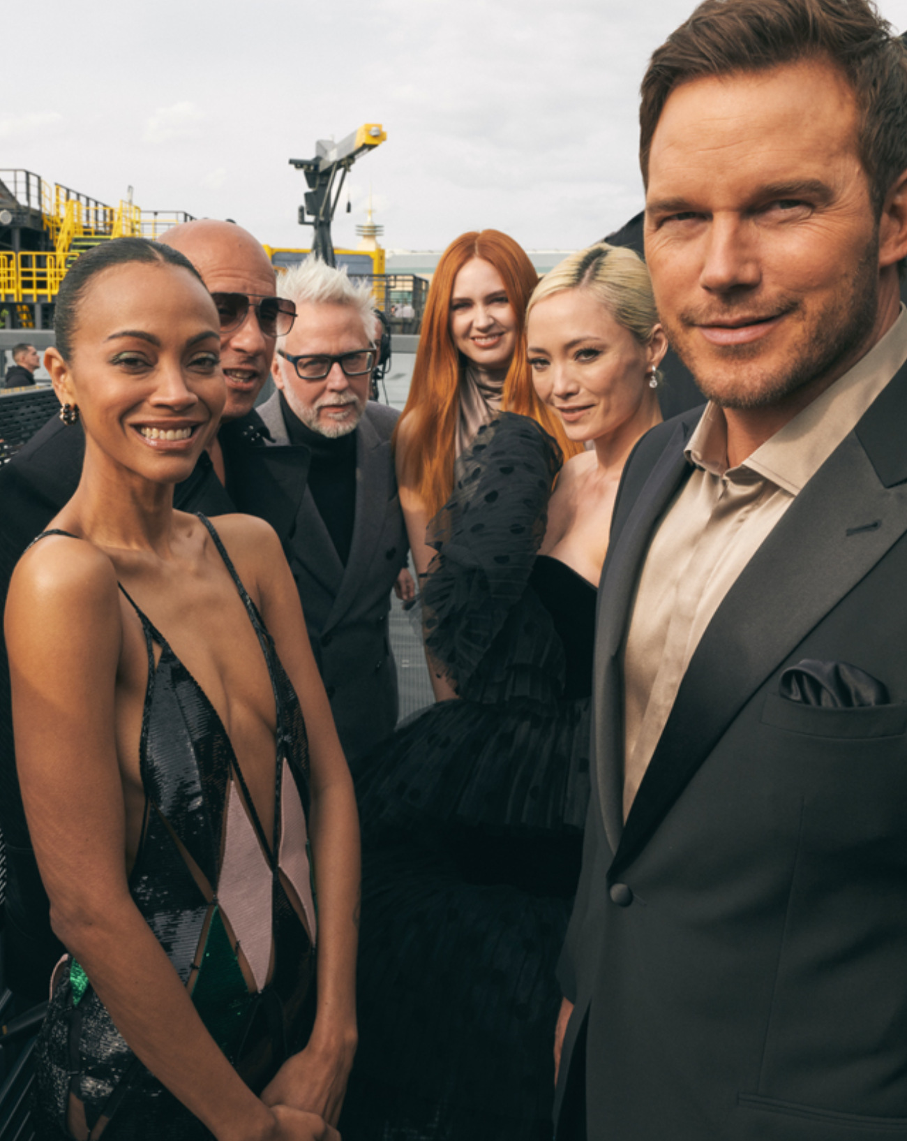 Les acteurs des Gardiens de la Galaxie 3 au gala européen du film Les Gardiens de la Galaxie Volume 3 à Disneyland Paris, le 22 avril 2023 à Paris. Photo par Joseph Sinclair/Getty Images pour Disney.